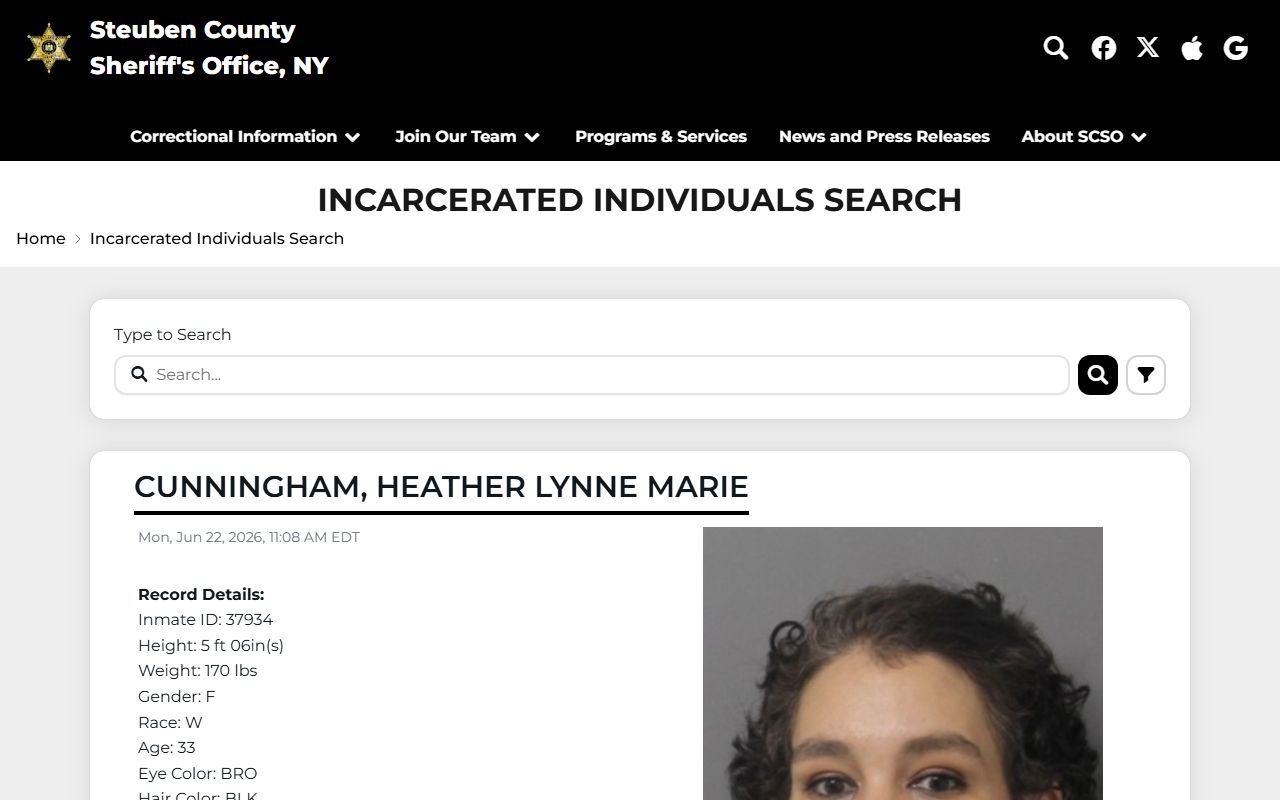 Steuben County inmate population roster search list